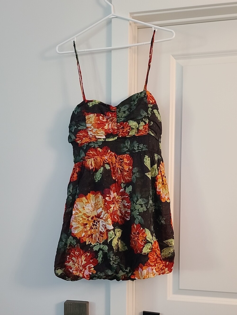 Snap Black Mini Dress with Orange and Green Floral Print
